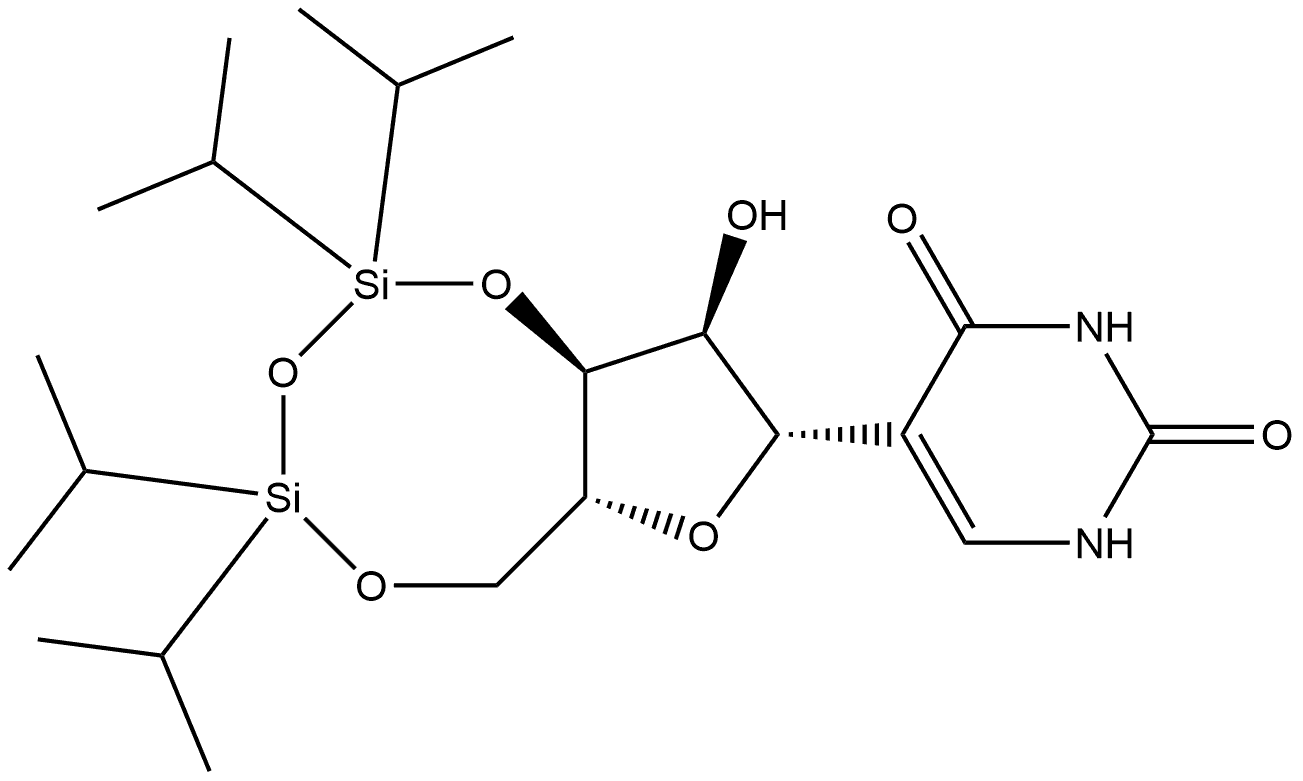 2,4(1H,3H)-Pyrimidinedione, 5-[3,5-O-[1,1,3,3-tetrakis(1-methylethyl)-1,3-disiloxanediyl]-β-D-ribofuranosyl]- 구조식 이미지