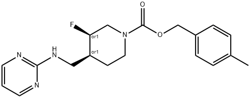 1-Piperidinecarboxylic acid, 3-fluoro-4-[(2-pyrimidinylamino)methyl]-, (4-methylphenyl)methyl ester, (3R,4S)-rel- Structure