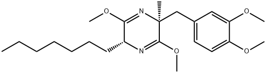 Pyrazine, 2-[(3,4-dimethoxyphenyl)methyl]-5-heptyl-2,5-dihydro-3,6-dimethoxy-2-methyl-, (2S-trans)- (9CI) 구조식 이미지