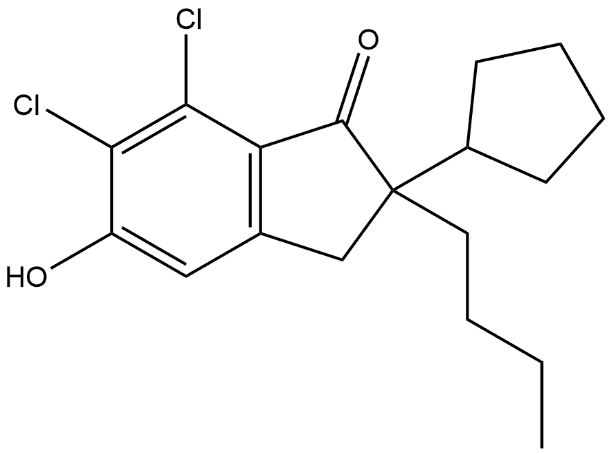 (-)-2-Butyl-6,7-dichloro-2-cyclopentyl-2,3-dihydro-5-hydroxy-1H-inden-1-one Structure