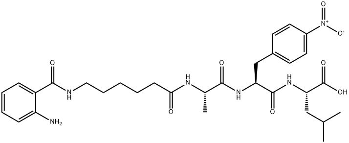 L-Leucine, N-[6-[(2-aminobenzoyl)amino]-1-oxohexyl]-L-alanyl-4-nitro-L-phenylalanyl- Structure