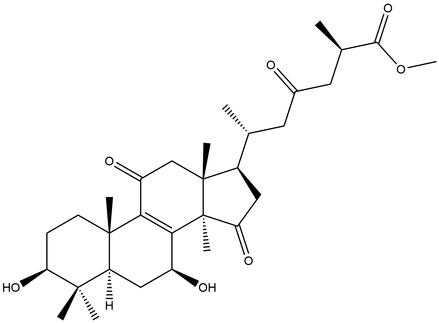 Lanost-8-en-26-oic acid, 3,7-dihydroxy-11,15,23-trioxo-, methyl ester, (3β,7β,25R)- Structure