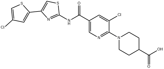 4-Piperidinecarboxylic acid, 1-[3-chloro-5-[[[4-(4-chloro-2-thienyl)-2-thiazolyl]amino]carbonyl]-2-pyridinyl]- Structure