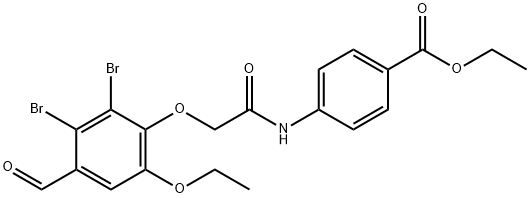 Benzoic acid, 4-[[2-(2,3-dibromo-6-ethoxy-4-formylphenoxy)acetyl]amino]-, ethyl ester Structure