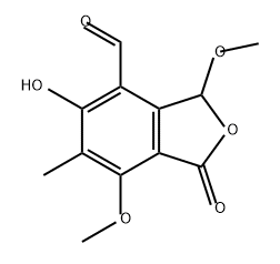 4-Isobenzofurancarboxaldehyde, 1,3-dihydro-5-hydroxy-3,7-dimethoxy-6-methyl-1-oxo- Structure