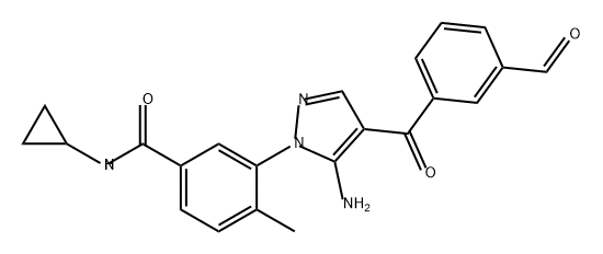 Benzamide, 3-[5-amino-4-(3-formylbenzoyl)-1H-pyrazol-1-yl]-N-cyclopropyl-4-methyl- 구조식 이미지