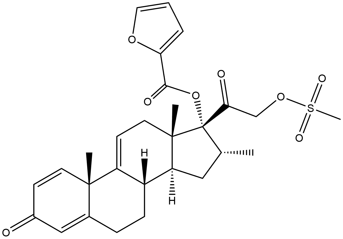 Pregna-1,4,9(11)-triene-3,20-dione, 17-[(2-furanylcarbonyl)oxy]-16-methyl-21-[(methylsulfonyl)oxy]-, (16α)- (9CI) Structure