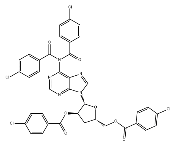 Adenosine, N,N-bis(4-chlorobenzoyl)-3'-deoxy-, 2',5'-bis(4-chlorobenzoate) (9CI) 구조식 이미지