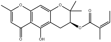 2-Butenoic acid, 2-methyl-, (3S)-3,4-dihydro-5-hydroxy-2,2,8-trimethyl-6-oxo-2H,6H-benzo[1,2-b:5,4-b']dipyran-3-yl ester, (2Z)- Structure