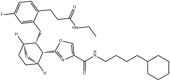 4-Oxazolecarboxamide, N-(4-cyclohexylbutyl)-2-[(1R,2S,3R,4S)-3-[[2-[3-(ethylamino)-3-oxopropyl]-5-fluorophenyl]methyl]-7-oxabicyclo[2.2.1]hept-2-yl]- 구조식 이미지