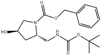 1-Pyrrolidinecarboxylic acid, 2-[[[(1,1-dimethylethoxy)carbonyl]amino]methyl]-4-hydroxy-, phenylmethyl ester, (2S,4R)- 구조식 이미지