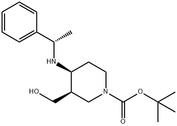 1-Piperidinecarboxylic acid, 3-(hydroxymethyl)-4-[[(1S)-1-phenylethyl]amino]-, 1,1-dimethylethyl ester, (3R,4S)- 구조식 이미지