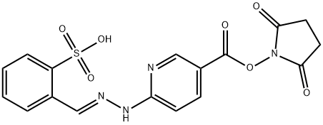 3-Pyridinecarboxylic acid, 6-[(2E)-2-[(2-sulfophenyl)methylene]hydrazinyl]-, 3-(2,5-dioxo-1-pyrrolidinyl) ester Structure