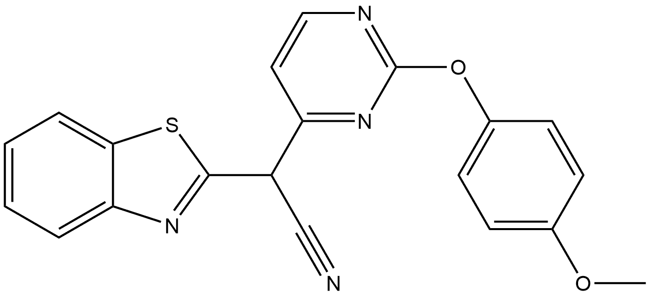2-Benzothiazoleacetonitrile, α-[2-(4-methoxyphenoxy)-4-pyrimidinyl]- Structure