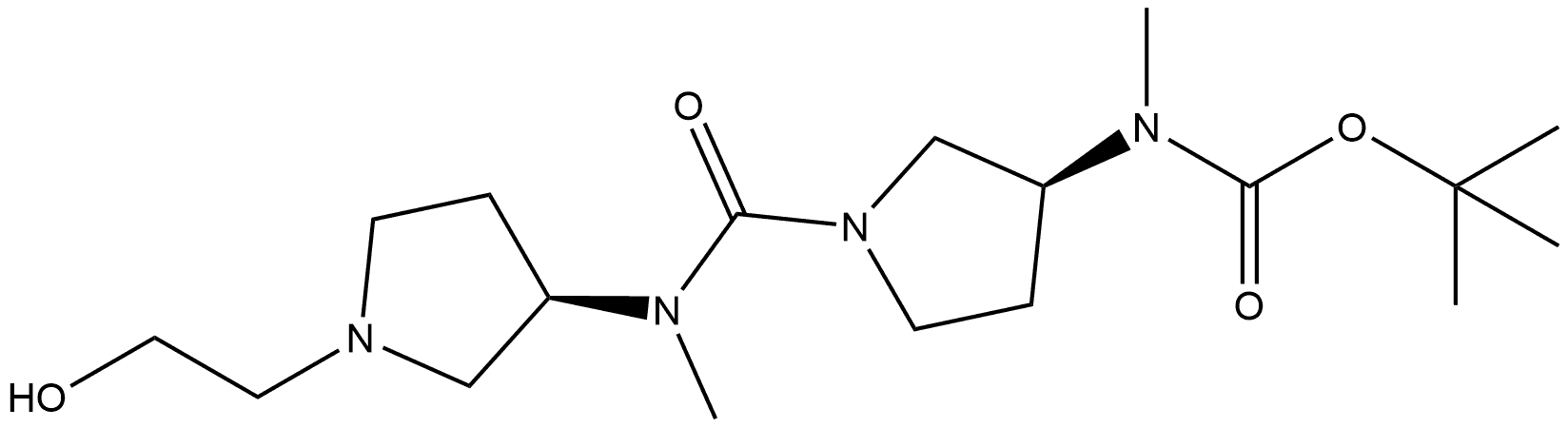 Carbamic acid, [(3S)-1-[[[(3R)-1-(2-hydroxyethyl)-3-pyrrolidinyl]methylamino]carbonyl]-3-pyrrolidinyl]methyl-, 1,1-dimethylethyl ester (9CI) Structure