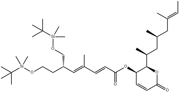 2,4-Octadienoic acid, 8-[[(1,1-dimethylethyl)dimethylsilyl]oxy]-6-[[[(1,1-dimethylethyl)dimethylsilyl]oxy]methyl]-4-methyl-, (2R,3R)-3,6-dihydro-6-oxo-2-[(1S,3R,5E)-1,3,5-trimethyl-5-hepten-1-yl]-2H-pyran-3-yl ester, (2E,4E,6S)- Structure