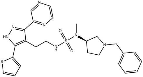 Sulfamide, N-methyl-N-[(3R)-1-(phenylmethyl)-3-pyrrolidinyl]-N'-[2-[3-(2-pyrazinyl)-5-(2-thienyl)-1H-pyrazol-4-yl]ethyl]- Structure