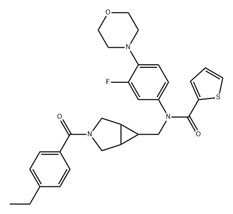 2-Thiophenecarboxamide, N-[[3-(4-ethylbenzoyl)-3-azabicyclo[3.1.0]hex-6-yl]methyl]-N-[3-fluoro-4-(4-morpholinyl)phenyl]- 구조식 이미지