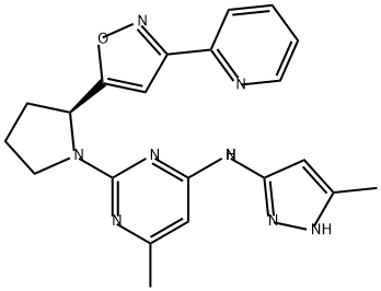 4-Pyrimidinamine, 6-methyl-N-(5-methyl-1H-pyrazol-3-yl)-2-[(2S)-2-[3-(2-pyridinyl)-5-isoxazolyl]-1-pyrrolidinyl]- Structure