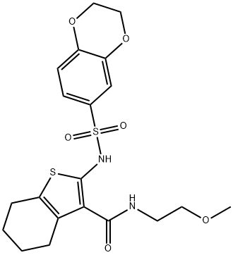 Benzo[b]thiophene-3-carboxamide, 2-[[(2,3-dihydro-1,4-benzodioxin-6-yl)sulfonyl]amino]-4,5,6,7-tetrahydro-N-(2-methoxyethyl)- 구조식 이미지