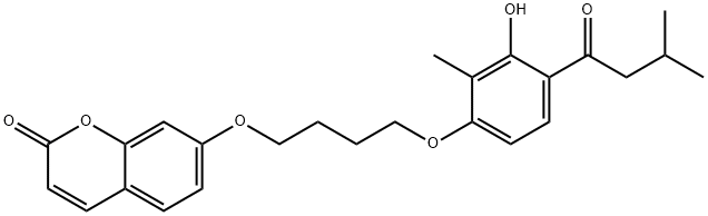 2H-1-Benzopyran-2-one, 7-[4-[3-hydroxy-2-methyl-4-(3-methyl-1-oxobutyl)phenoxy]butoxy]- Structure