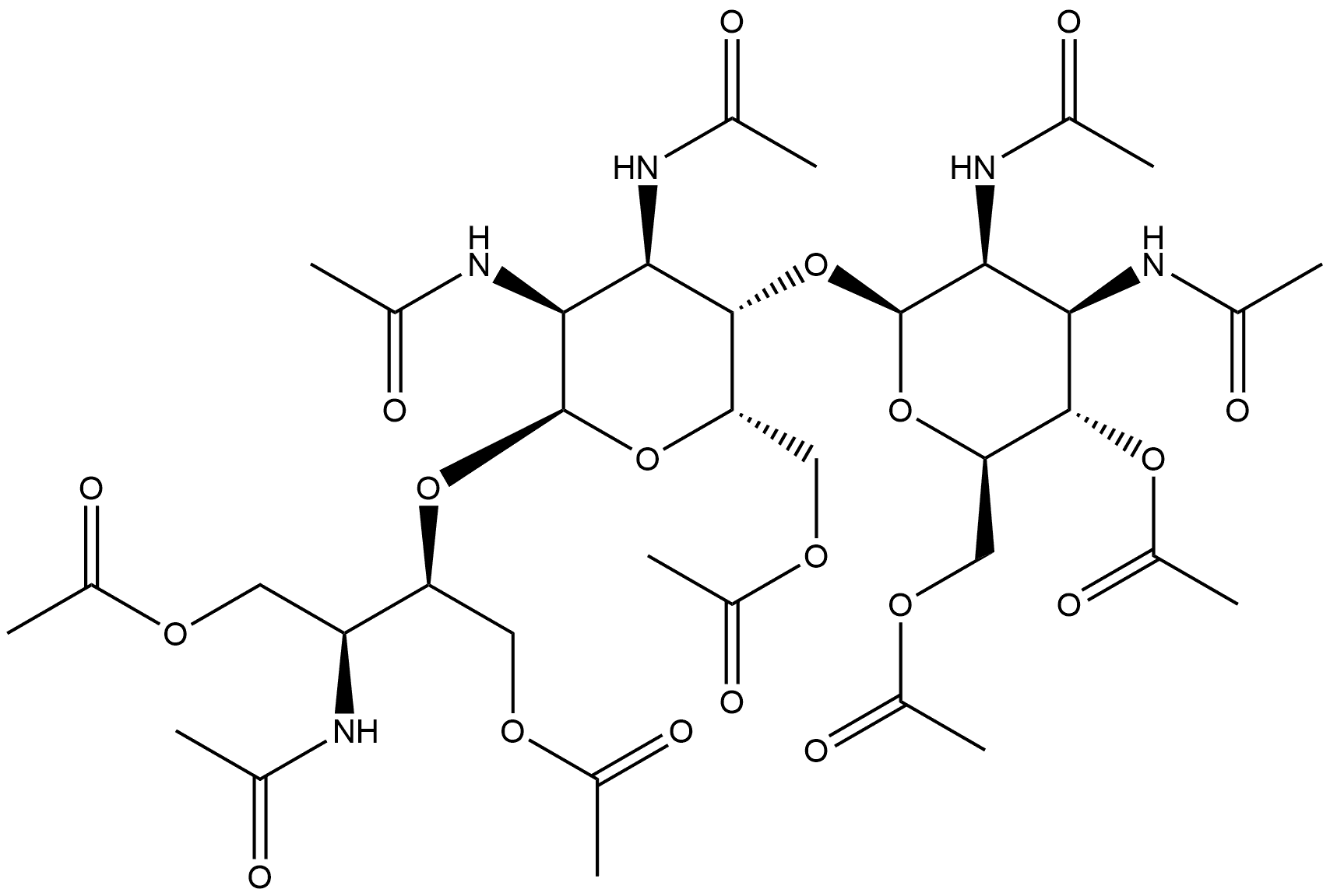 R-(R*,S*)]-N-[2-[[6-O-acetyl-2,3-bis(acetylamino)-2,3-dideoxy-4-O-[4,6-di-O-acetyl-2,3-bis(acetylamino)-2,3-dideoxy-β-D-mannopyranosyl]-α-L-gulopyranosyl]oxy]-3-(acetyloxy)-1-[(acetyloxy)methyl]propyl]-Acetamide Structure