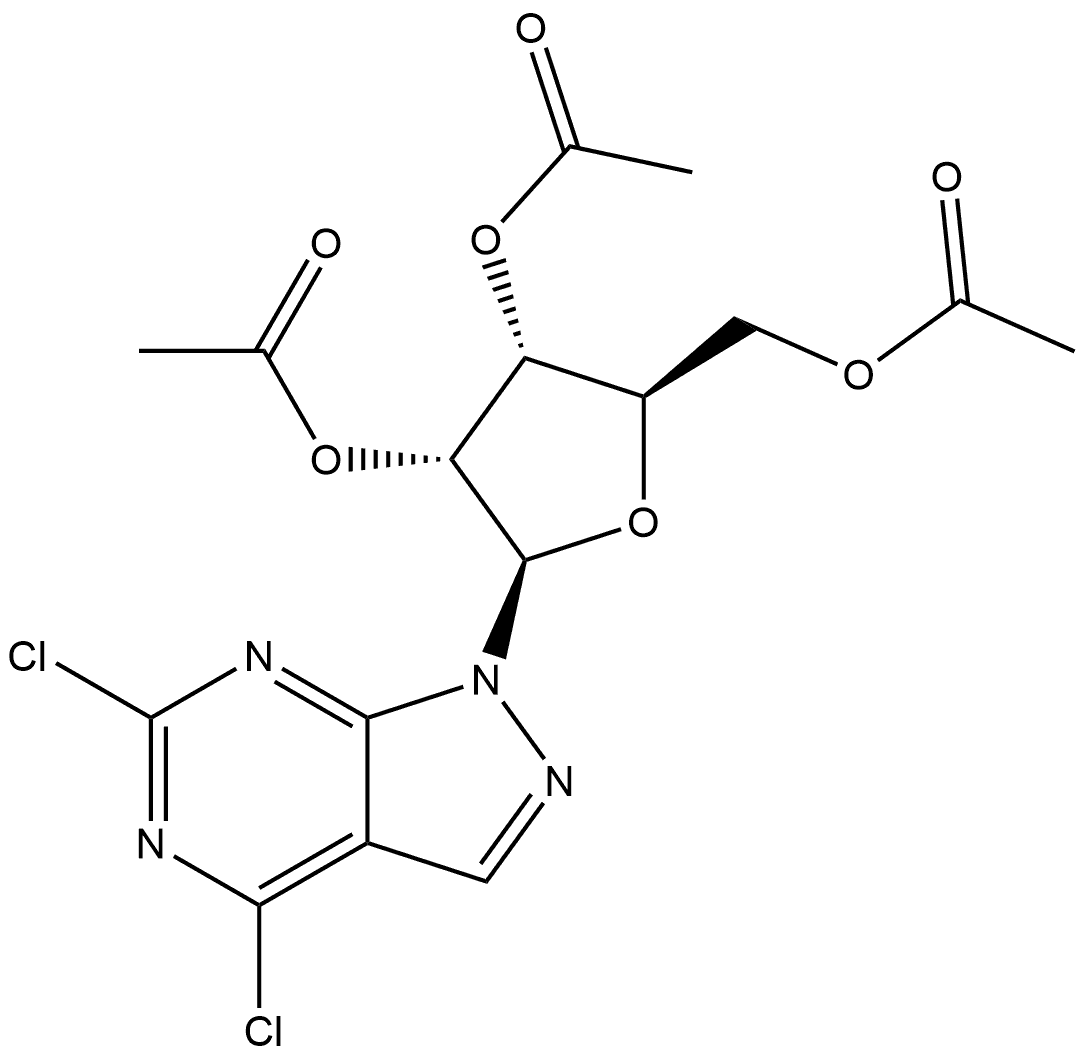 1H-Pyrazolo[3,4-d]pyrimidine, 4,6-dichloro-1-(2,3,5-tri-O-acetyl-β-D-ribofuranosyl)- 구조식 이미지