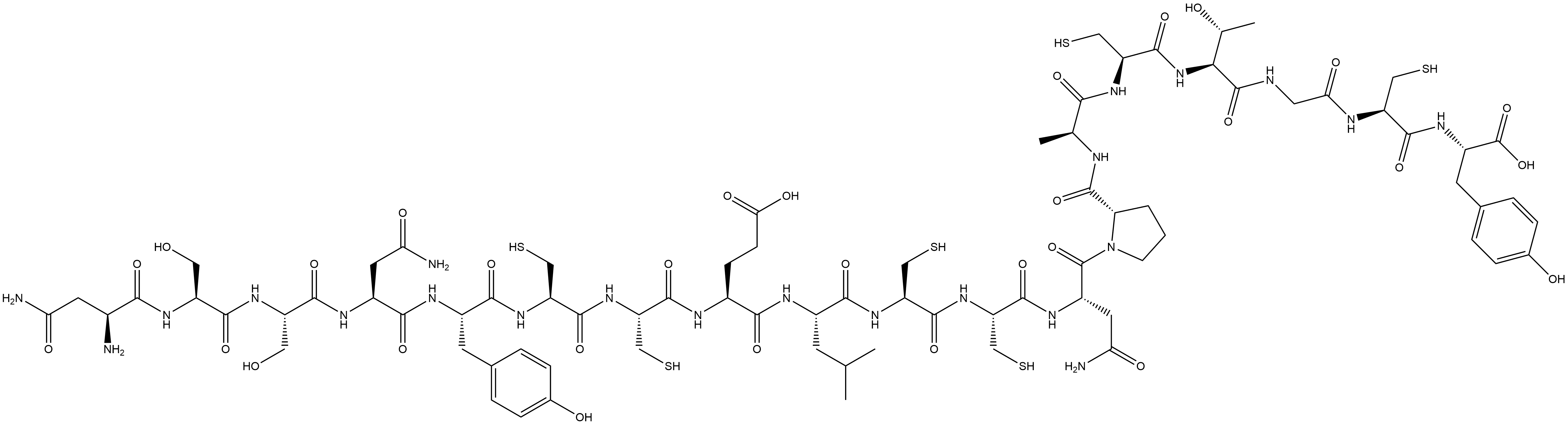 L-Tyrosine, L-asparaginyl-L-seryl-L-seryl-L-asparaginyl-L-tyrosyl-L-cysteinyl-L-cysteinyl-L-α-glutamyl-L-leucyl-L-cysteinyl-L-cysteinyl-L-asparaginyl-L-prolyl-L-alanyl-L-cysteinyl-L-threonylglycyl-L-cysteinyl- Structure