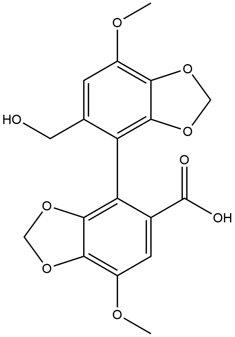 [4,4'-Bi-1,3-benzodioxole]-5-carboxylic acid, 5'-(hydroxymethyl)-7,7'-dimethoxy-, (+)- (9CI) Structure