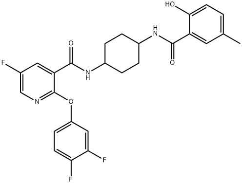 3-Pyridinecarboxamide, 2-(3,4-difluorophenoxy)-5-fluoro-N-[4-[(2-hydroxy-5-methylbenzoyl)amino]cyclohexyl]- Structure