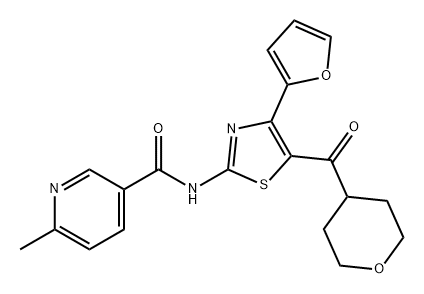 3-Pyridinecarboxamide, N-[4-(2-furanyl)-5-[(tetrahydro-2H-pyran-4-yl)carbonyl]-2-thiazolyl]-6-methyl- Structure