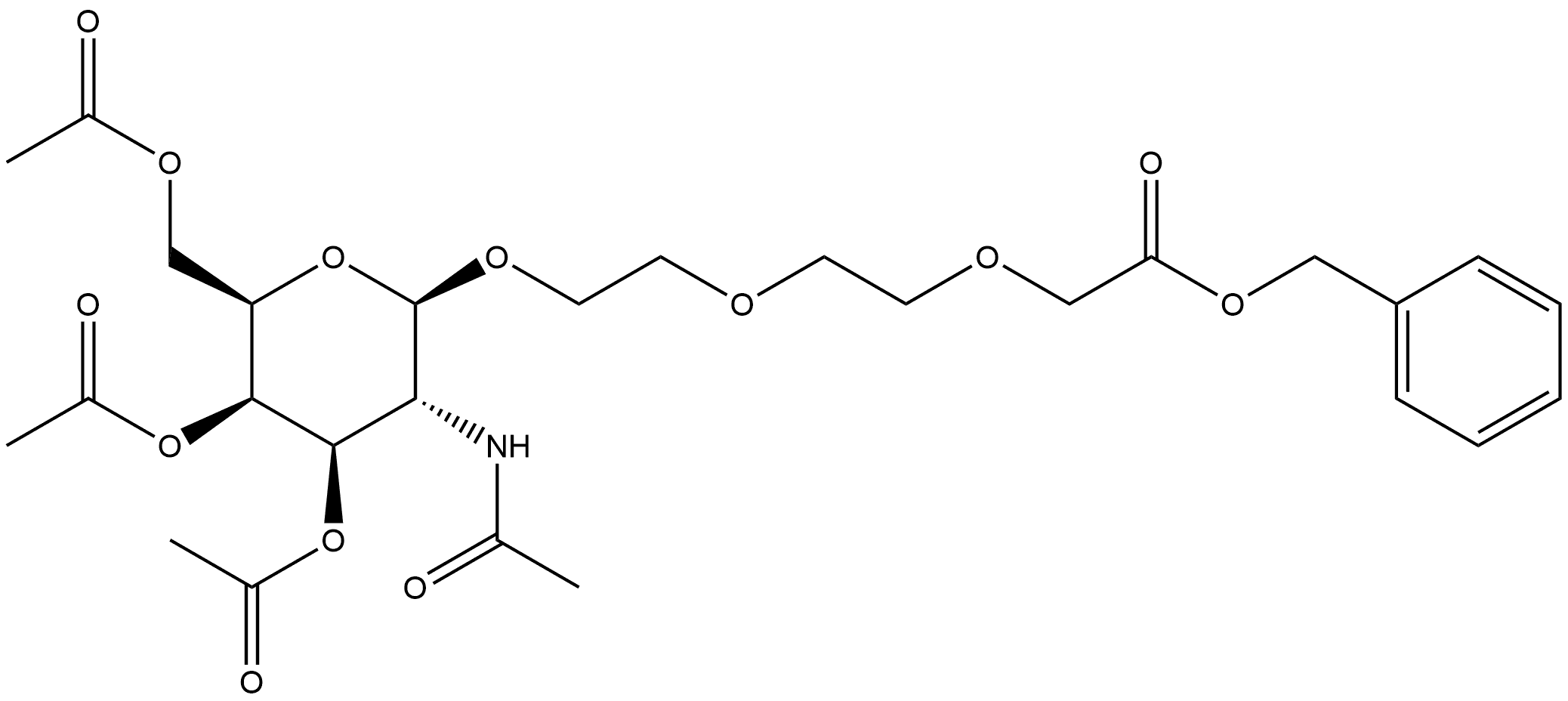 Acetic acid, [2-[2-[[3,4,6-tri-O-acetyl-2-(acetylamino)-2-deoxy-β-D-galactopyranosyl]oxy]ethoxy]ethoxy]-, phenylmethyl ester (9CI) Structure