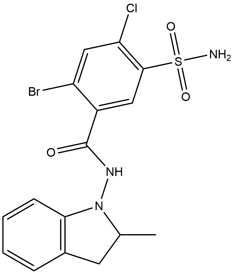 5-(Aminosulfonyl)-2-bromo-4-chloro-N-(2,3-dihydro-2-methyl-1H-indol-1-yl)benzamide Structure