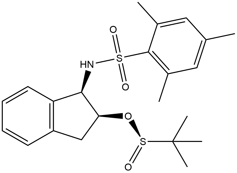 2-Propanesulfinic acid, 2-methyl-, (1R,2S)-2,3-dihydro-1-[[(2,4,6-trimethylphenyl)sulfonyl]amino]-1H-inden-2-yl ester, [S(S)]- 구조식 이미지