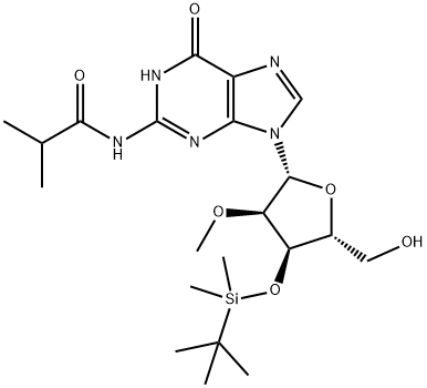Guanosine, 3'-?O-?[(1,?1-?dimethylethyl)?dimethylsilyl]?-?2'-?O-?methyl-?N-?(2-?methyl-?1-?oxopropyl)?- 구조식 이미지