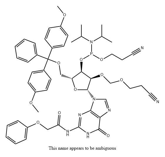 Guanosine, 5'-O-[bis(4-methoxyphenyl)phenylmethyl]-2'-O-[(2-cyanoethoxy)methyl]-N-(2-phenoxyacetyl)-, 3'-[2-cyanoethyl N,N-bis(1-methylethyl)phosphoramidite] Structure