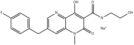 1,5-Naphthyridine-3-carboxamide, 7-[(4-fluorophenyl)methyl]-1,2-dihydro-4-hydroxy-N-(2-hydroxyethyl)-1-methyl-2-oxo-, sodium salt (1:1) 구조식 이미지