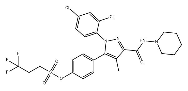 1-Propanesulfonic acid, 3,3,3-trifluoro-, 4-[1-(2,4-dichlorophenyl)-4-methyl-3-[(1-piperidinylamino)carbonyl]-1H-pyrazol-5-yl]phenyl ester 구조식 이미지