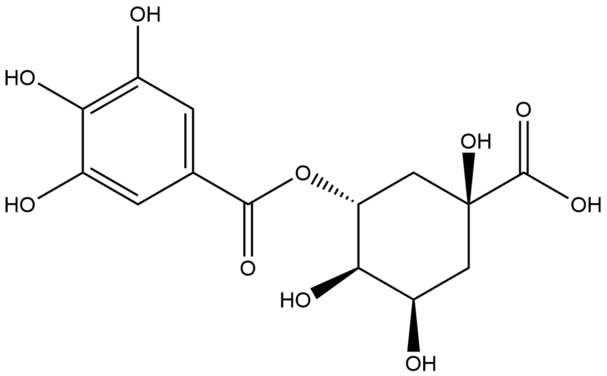 Benzoic acid, 3,4,5-trihydroxy-, (1R,2R,3R,5S)-5-carboxy-2,3,5-trihydroxycyclohexyl ester, rel- Structure