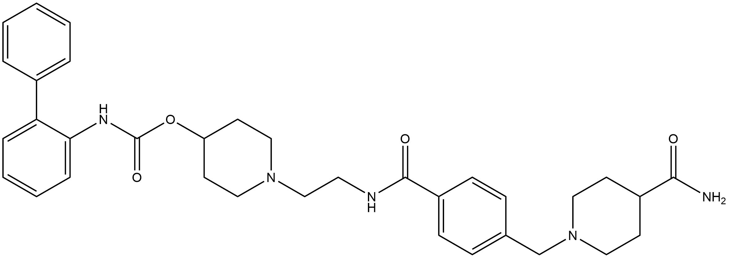 Carbamic acid, [1,1′-biphenyl]-2-yl-, 1-[2-[[4-[[4-(aminocarbonyl)-1-piperidinyl]methyl]benzoyl]amino]ethyl]-4-piperidinyl ester Structure