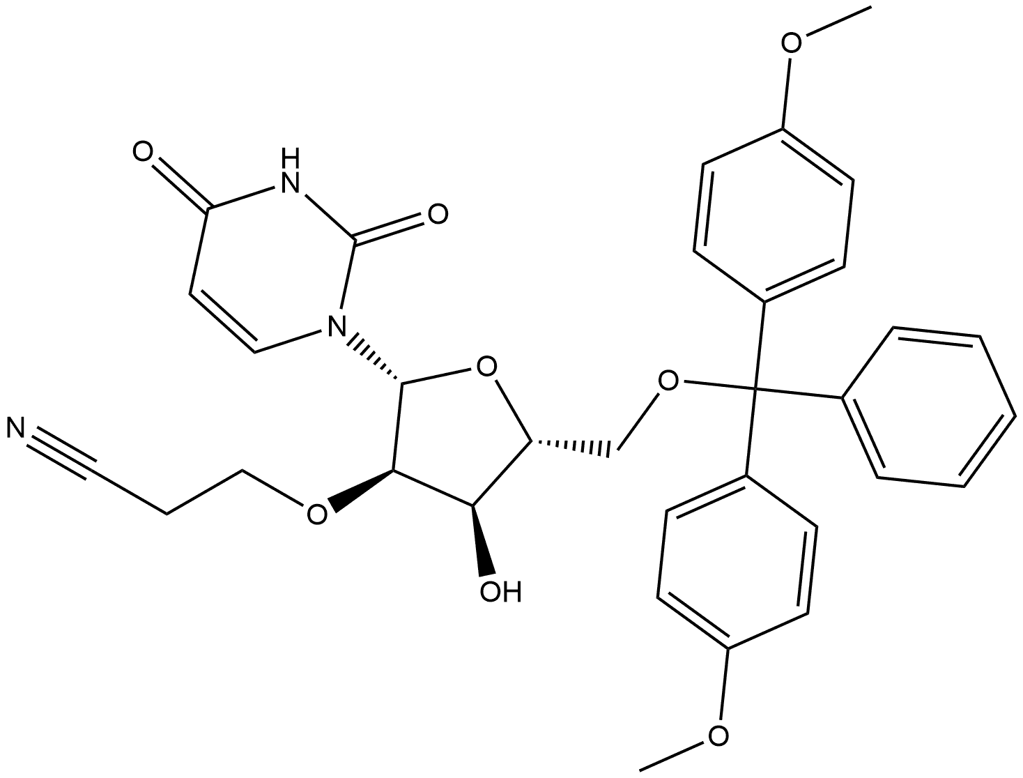 Uridine, 5'-O-[bis(4-methoxyphenyl)phenylmethyl]-2'-O-(2-cyanoethyl)- (9CI) Structure