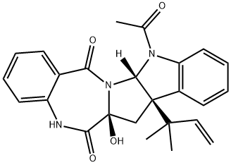 Indolo[3',2':4,5]pyrrolo[2,1-c][1,4]benzodiazepine-7,13(5H,12H)-dione, 5-acetyl-14a-(1,1-dimethyl-2-propen-1-yl)-5a,13a,14,14a-tetrahydro-13a-hydroxy-, (5aS,13aS,14aR)- Structure