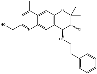 2H-Pyrano[2,3-g]quinoline-7-methanol, 3,4-dihydro-3-hydroxy-2,2,9-trimethyl-4-[(2-phenylethyl)amino]-, (3R,4S)- Structure