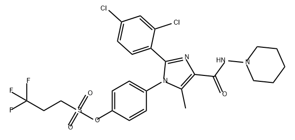 1-Propanesulfonic acid, 3,3,3-trifluoro-, 4-[2-(2,4-dichlorophenyl)-5-methyl-4-[(1-piperidinylamino)carbonyl]-1H-imidazol-1-yl]phenyl ester Structure