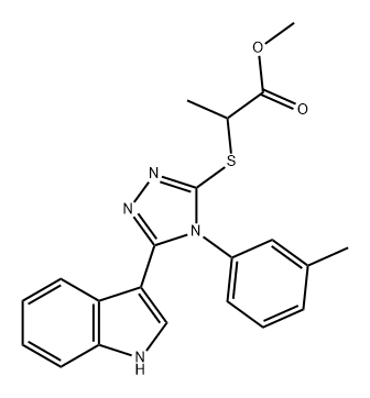 Propanoic acid, 2-[[5-(1H-indol-3-yl)-4-(3-methylphenyl)-4H-1,2,4-triazol-3-yl]thio]-, methyl ester Structure