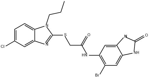 Acetamide, N-(6-bromo-2,3-dihydro-2-oxo-1H-benzimidazol-5-yl)-2-[(5-chloro-1-propyl-1H-benzimidazol-2-yl)thio]- Structure