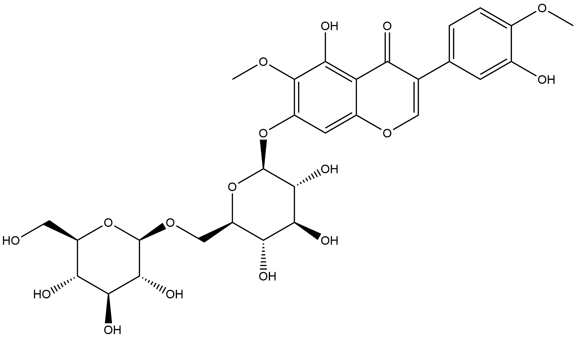 4H-1-Benzopyran-4-one, 7-[(6-O-β-D-glucopyranosyl-β-D-glucopyranosyl)oxy]-5-hydroxy-3-(3-hydroxy-4-methoxyphenyl)-6-methoxy- Structure