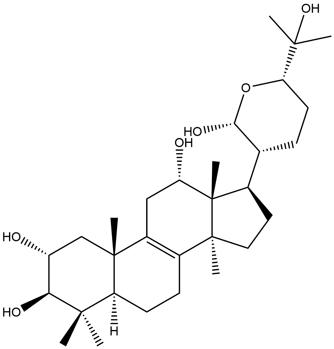 Lanost-8-ene-2,3,12,21,25-pentol, 21,24-epoxy-, (2α,3β,12α,21R,24S)- (9CI) Structure