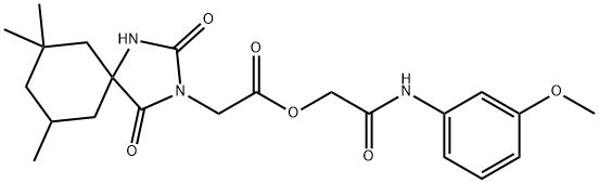 1,3-Diazaspiro[4.5]decane-3-acetic acid, 7,7,9-trimethyl-2,4-dioxo-, 2-[(3-methoxyphenyl)amino]-2-oxoethyl ester 구조식 이미지