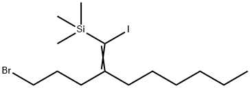 Silane, [2-(3-bromopropyl)-1-iodo-1-octen-1-yl]trimethyl- Structure